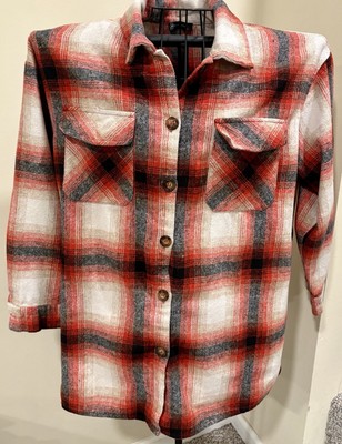 Pretty Garden Shacket Womens Size XL Plaid Rust Cozy Comfort-image