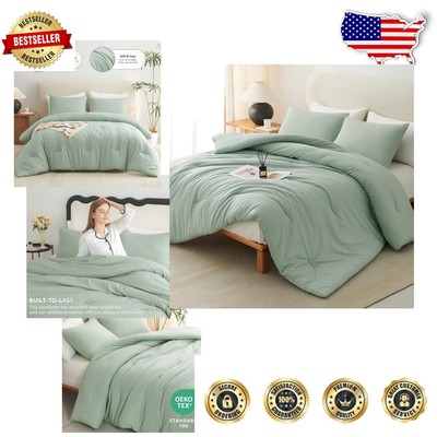 All-Season Microfiber Comforter Set King Size - Sage Green, Machine Washable-image