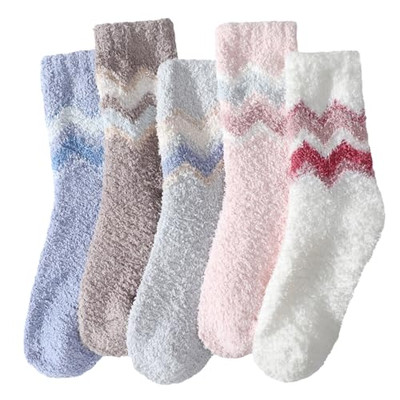 Fuzzy Socks for Women - Cozy Socks for Women 5 Pairs Gift 5 Pairs Wave Socks-image