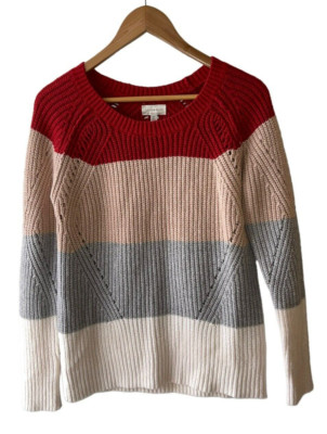 Lucky Brand Size S Chunky Knit Color Block Soft Cozy Y2K Style Sweater-image