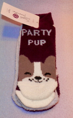 SECRET TREASURES 3 PACK COZY CREW SOCKS * PARTY PUP * SIZE 4-10 * NEW-image