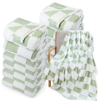  12 Pcs Checkered Throw Blankets Bulk, Checkerboard Soft Cozy Fluffy Blankets -image