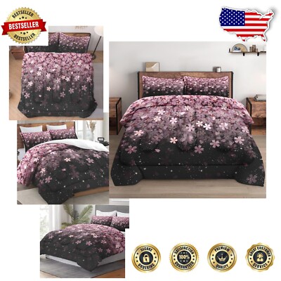 Luxurious 3-Piece Full Comforter Set - Spring Cherry Flower Design for All-image