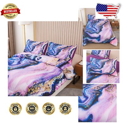 Vibrant Purple Tie Dye Twin Size Bedding Set with Comfortable Quilt & Pillow-image