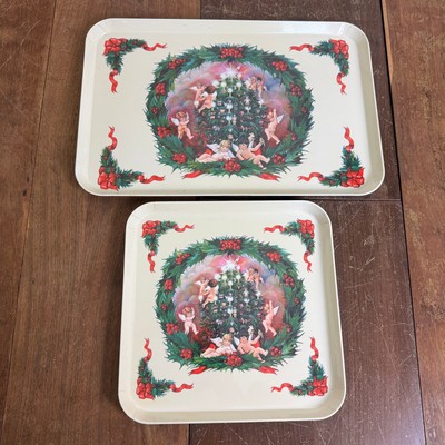 Design Imports Melamine Serving Trays Christmas Tree Wreath Made in Italy-image