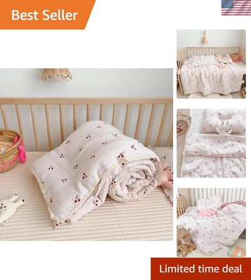 Cozy Floral Cherry Print Muslin Quilt Blanket - Perfect 60x80