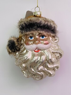 Raz Imports 5” Glass Santa Ornament w/ Faux Fur Hat  NEW 🎄-image