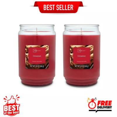 Cinnamon Scented Single-Wick Large Glass Jar Candle, 20 Oz, Cylinder (2 Pack)-image