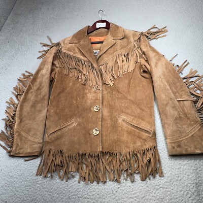 VINTAGE Winlit Jacket Womens 13 Medium Brown Suede Fringe Western Cowgirl 90s-image