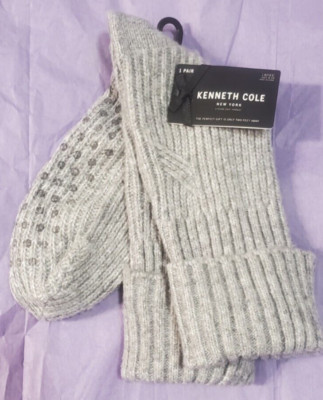 * NEW w Tag Very Soft Cozy Kenneth Cole Long Slipper SOCKS Nonslip light Gray-image