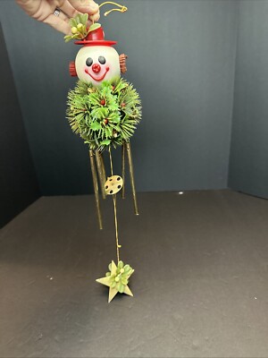 Vtg 1960’s Snowman Wind Chimes Retro Christmas Decoration Blowmold Head-image