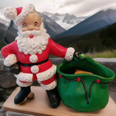 Vintage 70s Ceramic Musical Santa & Sack Atlantic Mold Company Big Rare Figurine-image