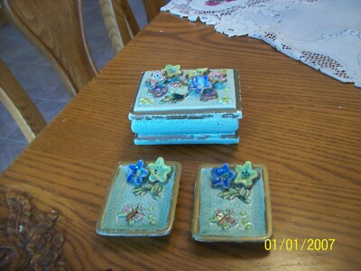 Fairyland Imports Mid Century Modern Cigarette Dish & Ashtry's Floral Design-image