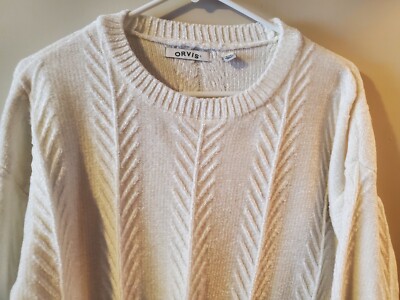 ORVIS Womens Large Chenille Extra Soft White Knit Pullover Sweater  -image