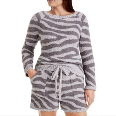 Luxury Premier Collection Soft Cozy Charcoal Gray Zebra Lounging Short Set sz L-image