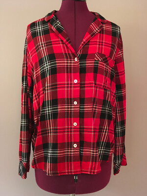 Victoria’s Secret Women's Cotton Blend Plaid Flannel Sleep Top Red/Black Size S-image