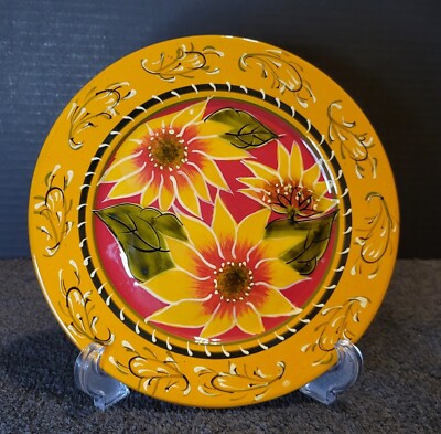 SUNFLOWER Hand Painted Terracota Salad Plate by PIER 1 Imports-image