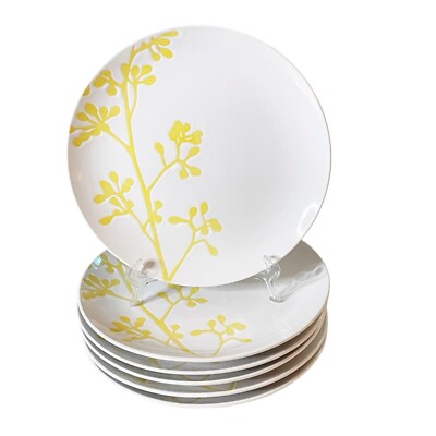 Pier 1 Imports Sunny Branch White Yellow Wild Olive Dinner or Salad Plate 6 Ct-image