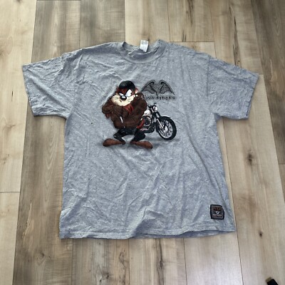 Vintage Y2k Looney Tunes Biker Taz Tee T Shirt Size XL Harley Wind Rider-image