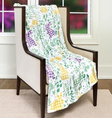Easter Gingham Buddies Plush Throw Polyester Holiday Seasonal Bedroom Living-image