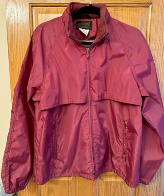 Vintage Eddie Bauer Medium Red Jacket Outdoor Packable Windbreaker Hooded Camp-image