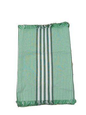 Pier 1 Placemats Set of 6  Green with white Stripes and Fringe Heavy duty Cotton-image