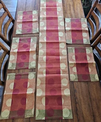 Pier 1 Peonies 5 Placemats Table Runner Autumn Colors Retro Dining Collectible-image