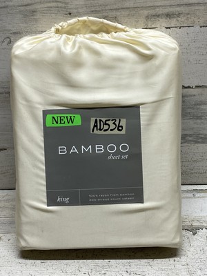 Luxury Bamboo King Bed Sheet Set 4pc Antimicrobial Ivory Becky Cameron New-image