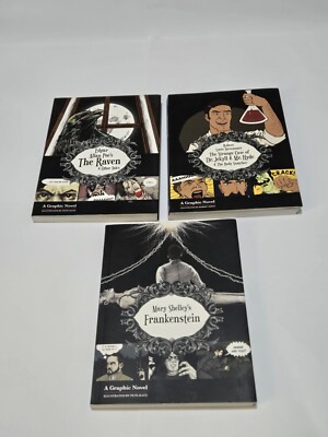 Graphic Novel Horror Books Lot: Edgar Allan Poe, Frankenstein, Jekyll & Hyde-image