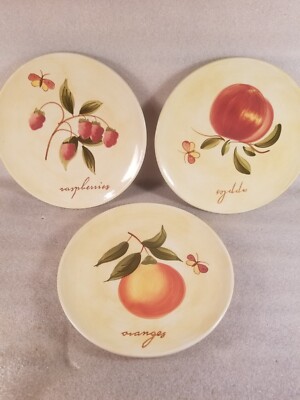 Set of 3 Pier 1 Provence Salad Dessert Plates  apple orange raspberry NOS-image