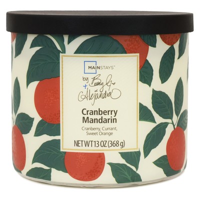 Mainstays  3-Wick Cranberry Mandarin Candle, Orange & Green, 13 oz-image