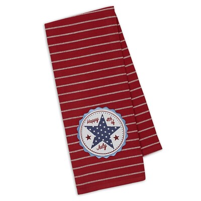 Cotton Kitchen Dish Towel - Happy 4th Of July Star Accent (Red White & Blue) NEW-image