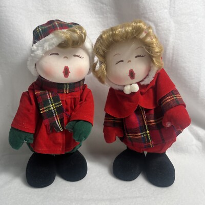 2 Vtg Mervyns Wind Up Musical Animated Doll Christmas Caroler  Jingle Bells-image