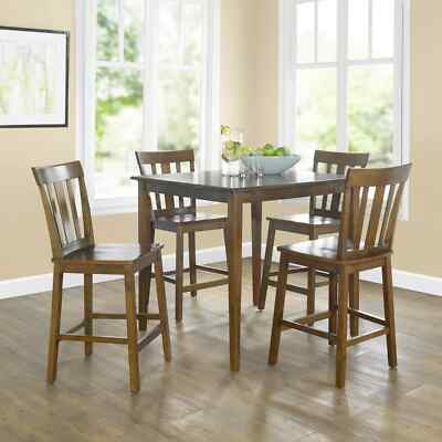 Counter Height Table Chairs 5 Piece Dining Kitchen Nook Set Mission Pub Style-image
