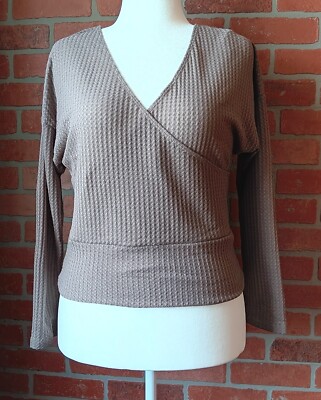HYFVE Waffle Knit Crossover Crop Top in Mocha Size L Thermal Cozy Lounge Fall-image