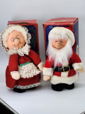 Vintage Mr & Ms Santa Musical Animated Wind Up Mechanical Motion Dolls Rare-image