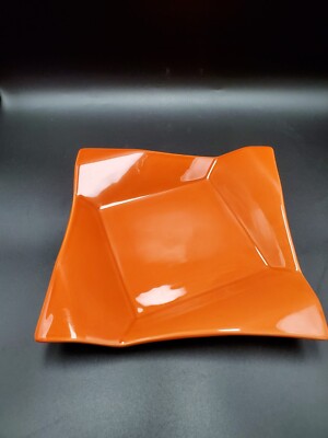Pier 1 Orange Diamond Fold Pattern Salad Dessert Accent 8.5 Inch Square Plate-image