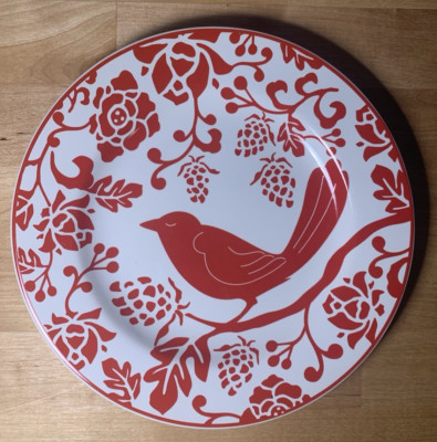 Pier 1 Stoneware Red Bird Flowers Branches Salad Luncheon Plates 8 1/4