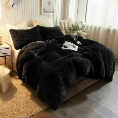 ULTIMATE COZY ULTRA SOFT PLUSH LUXURY FLUFFY FUZZY FAUX BLACK FUR COMFORTER SET-image