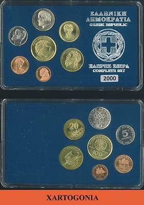 GREECE COINS 2000, COMPLETE SET, LAST DRACHMAS in case, UNC-image
