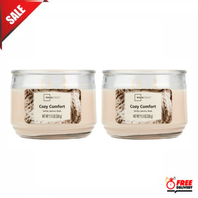 Mainstays Cozy Comfort Scented 3-Wick Glass Jar Candle, Cylinder, 11.5 oz, 2pk-image