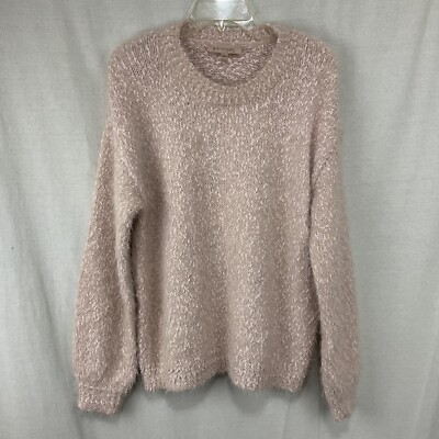 Philosophy Fuzzy Pull On Sweater Soft Pink Ribbed Details Comfy Soft Casual Sz L-image