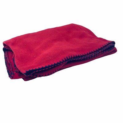 Mainstay Deep Red Fleece Throw Blanket 50” by 60” Soft Polyester Blue Trim-image