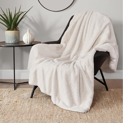 Solid Rabbit Mink Faux Fur Throw Blanket, Plush Faux Fur Blanket for Sofa or Bed-image