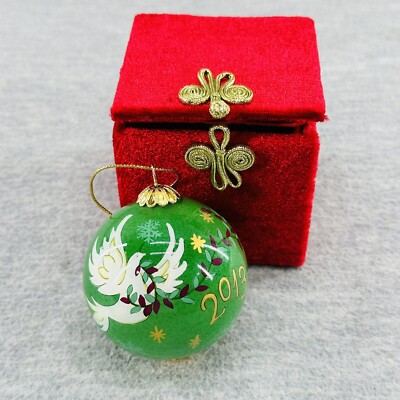 PIER 1 IMPORTS - Li Bien Dove on Green Glass Christmas Ornament 2013  OR-image