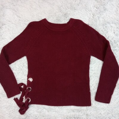 Kut From The Kloth Sweater Womens S Red Side Tie Cozy Comfort Casual Ribbed-image