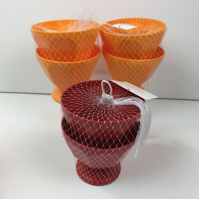 Red Orange Kitchen Set of 6 Plastic 17oz Ice Cream Sundae Bowls Dessert Pool BBQ-image