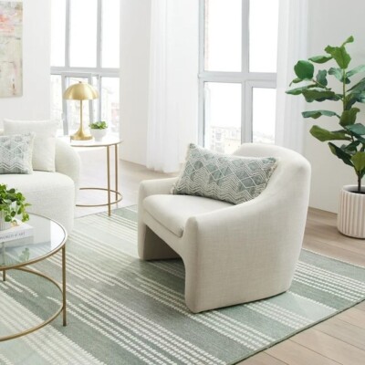 Better Homes & Gardens Emerson Curvy Accent Chair, Cream Linen-image