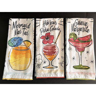 Design Imports DII Lge Colorful Mixed Drink Bar Hand Towels w/ Recipes Set of 3-image