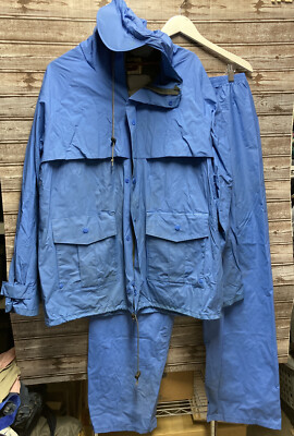 Vintage LL Bean Maine Guide Rain Jacket + Pants Set Men’s L Blue *READ FIshermen-image